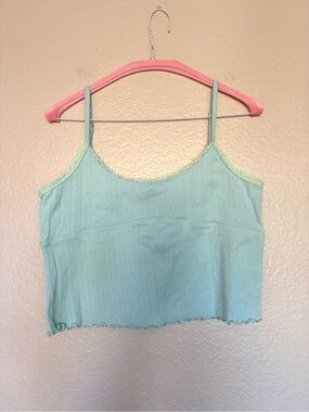 Sky & Sparrow 100% Cotton Light Aqua Lace-Trim Camisole Tank Top - Women XL Y2K
